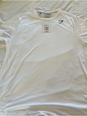 Gymshark White Short Sleeve Performance Tee with Black Logo